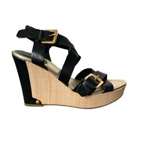 Liz Claiborne Gold Buckle Strappy Wedge Sandals